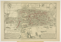 215063 Plattegrond van de stad Utrecht, met aanwijzing van het ontstaan en de groei van de stad vanaf de middeleeuwen. ...